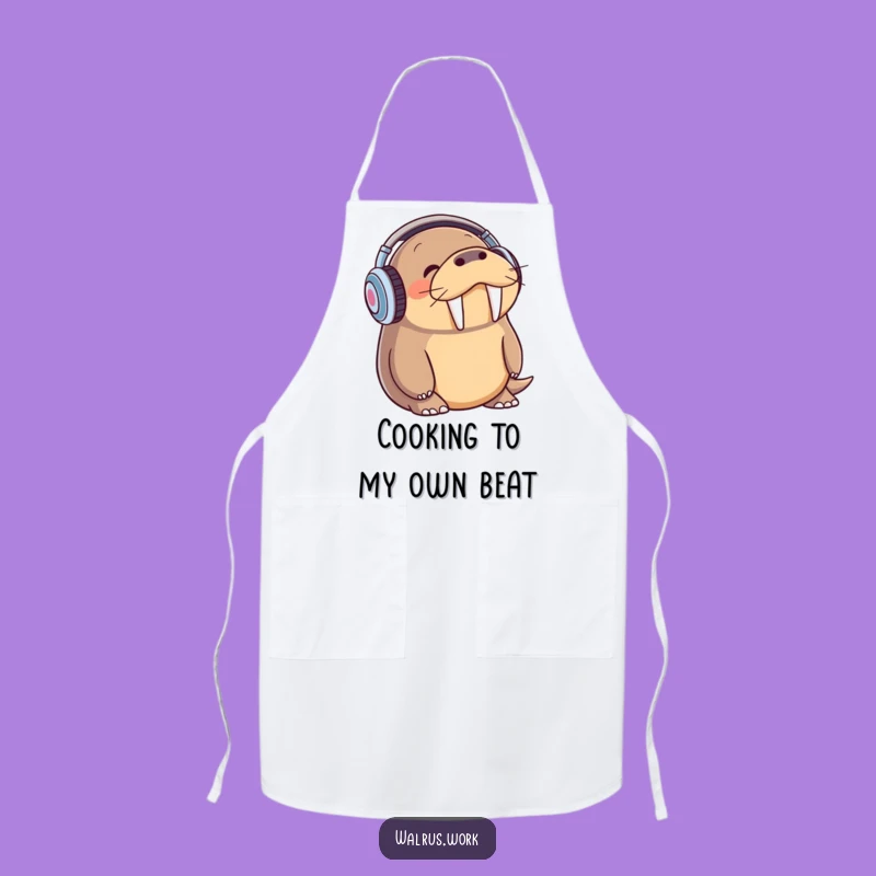 Funny Walrus Apron - DJ Walrus Kitchen Accessory, Hilarious Cooking Gift