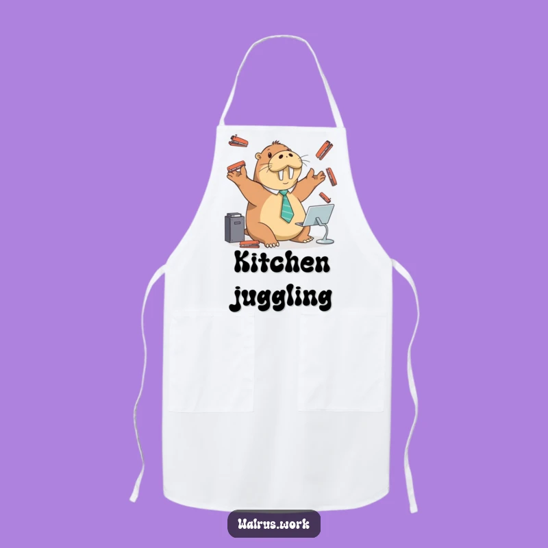 Funny Walrus Stapler Apron: Cook with Hilarious Office Juggling Skills