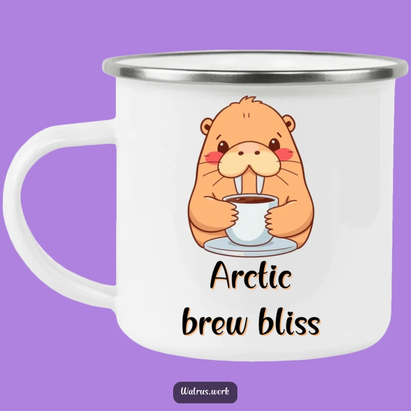 Funny Walrus Camping Mug: Coffee Sip Enamel Cup, Outdoor Adventure Gift