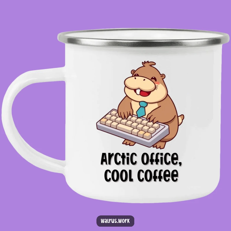 Funny Walrus Typing Camping Mug: Your Office Buddy On-the-Go