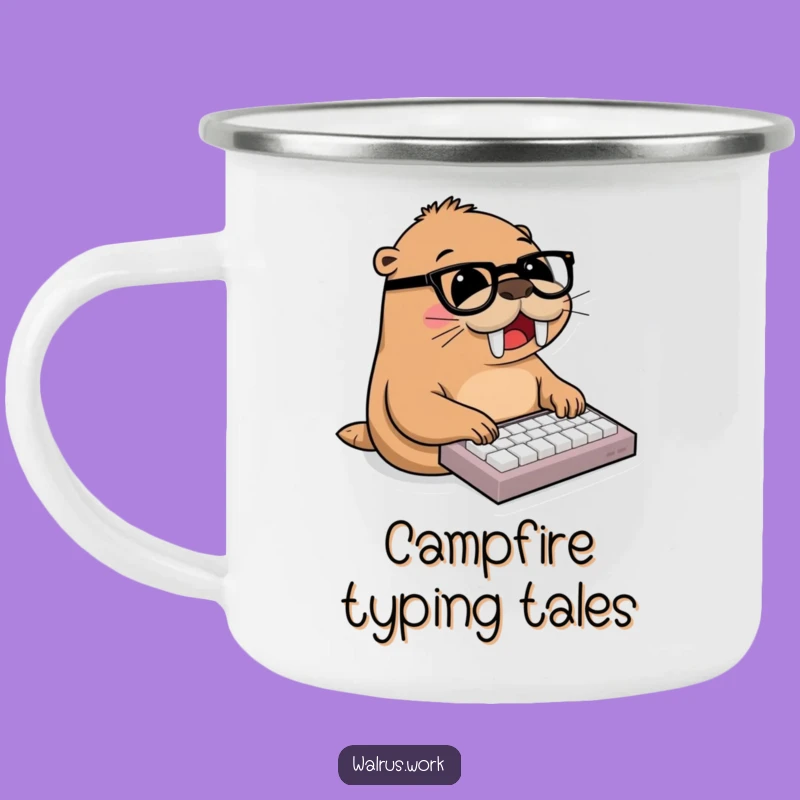 Funny Walrus Typing Keyboard Camp Mug - Hilarious Office & Outdoor Gift