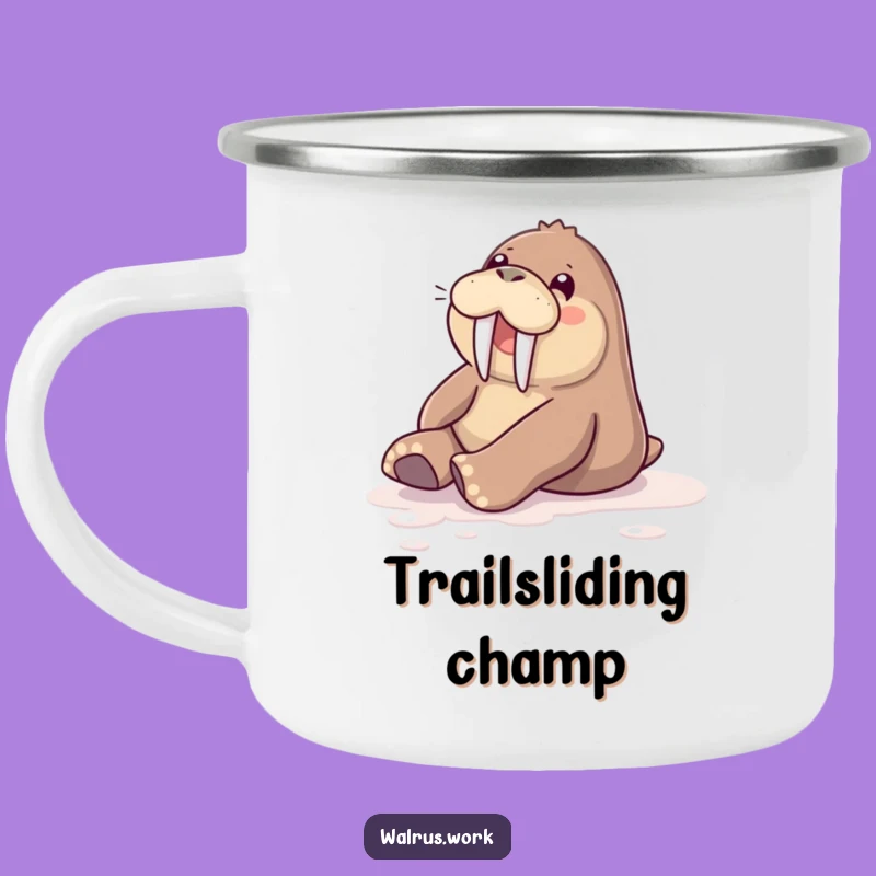 Funny Sliding Walrus Camping Mug: Adventure with Cheer