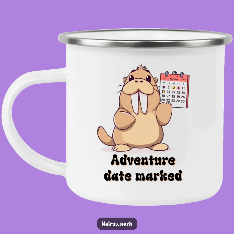 Funny Walrus Camping Mug: Dramatic Calendar Pointer for Outdoor Plans