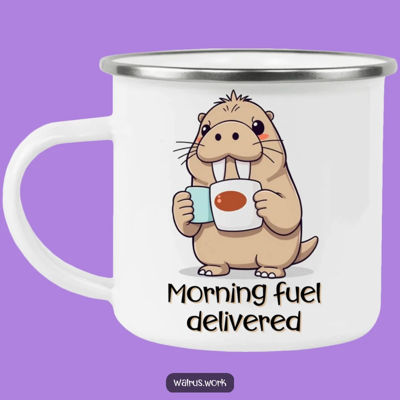 Funny Walrus Camping Mug: Enthusiastic Presenter for Outdoor Adventures