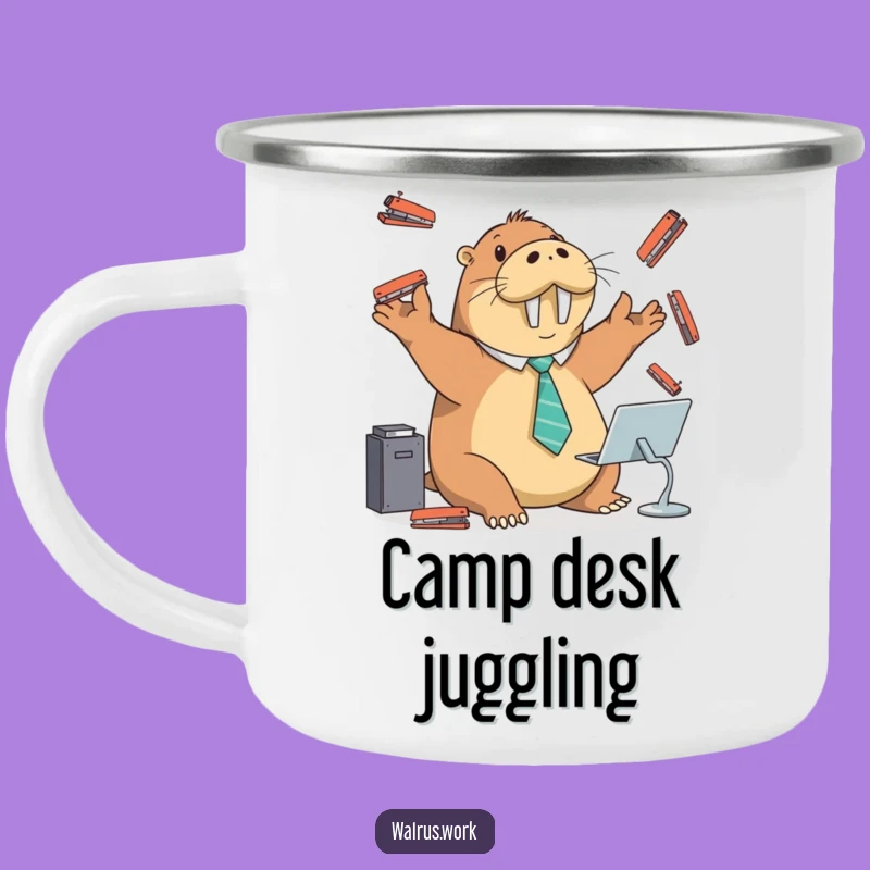 Funny Walrus Stapler Camping Mug: Enjoy Your Brews with Hilarious Desk Antics