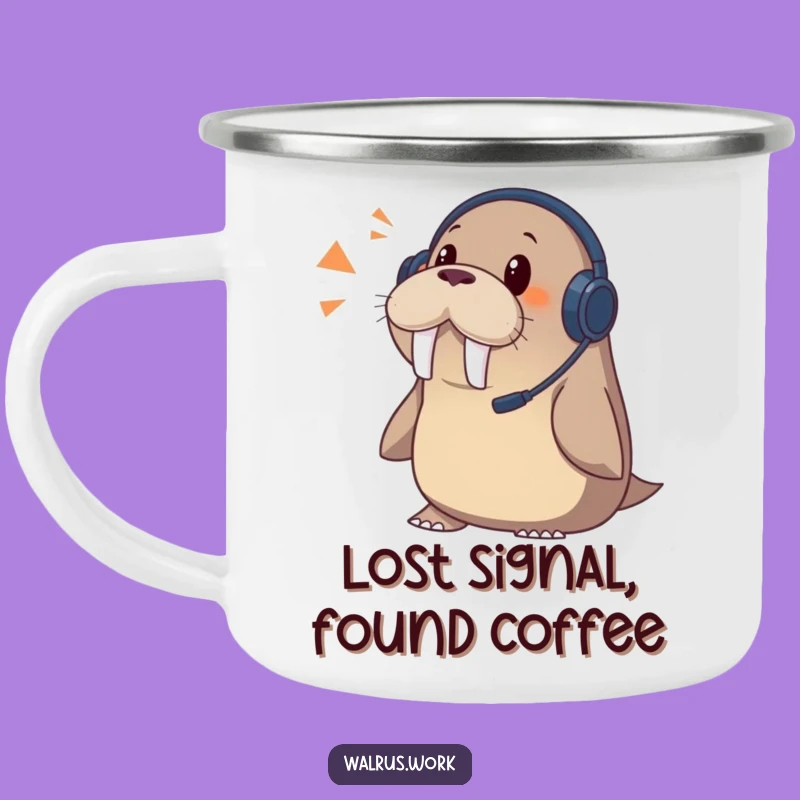 Funny Walrus Camping Mug: Surprise Call Headset Cup, Outdoor Adventure Gift