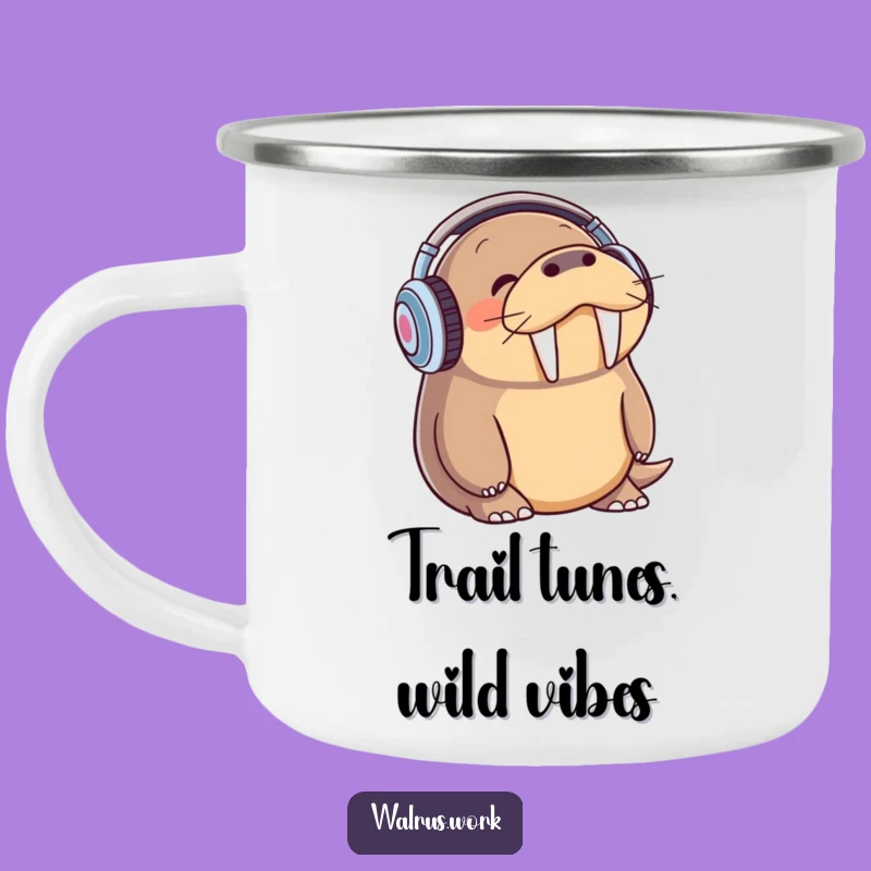 Funny Walrus Camping Mug - Headphone Walrus Campfire Companion, Outdoor Music Gift