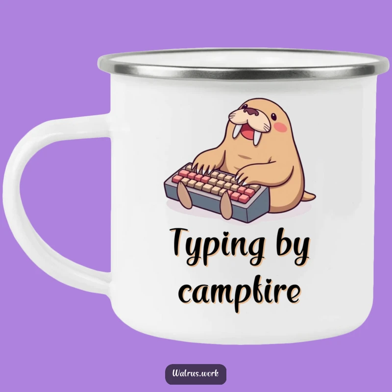 Funny Typing Walrus Camping Mug - Hilarious Trail Companion