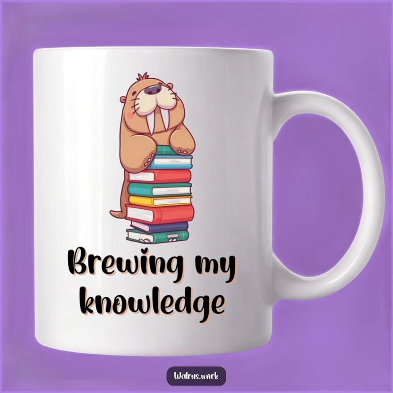 Funny Walrus Book Stack Mug: Precarious Balance for Readers