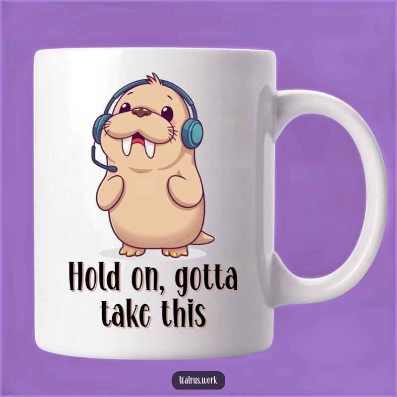 Funny Walrus Headset Mug: Shocked Call Surprise Design, Perfect Humorous Gift