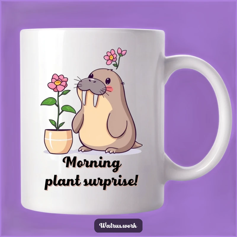 Funny Walrus Plant Surprise Mug: Amazed Arctic Friend - Perfect Gift