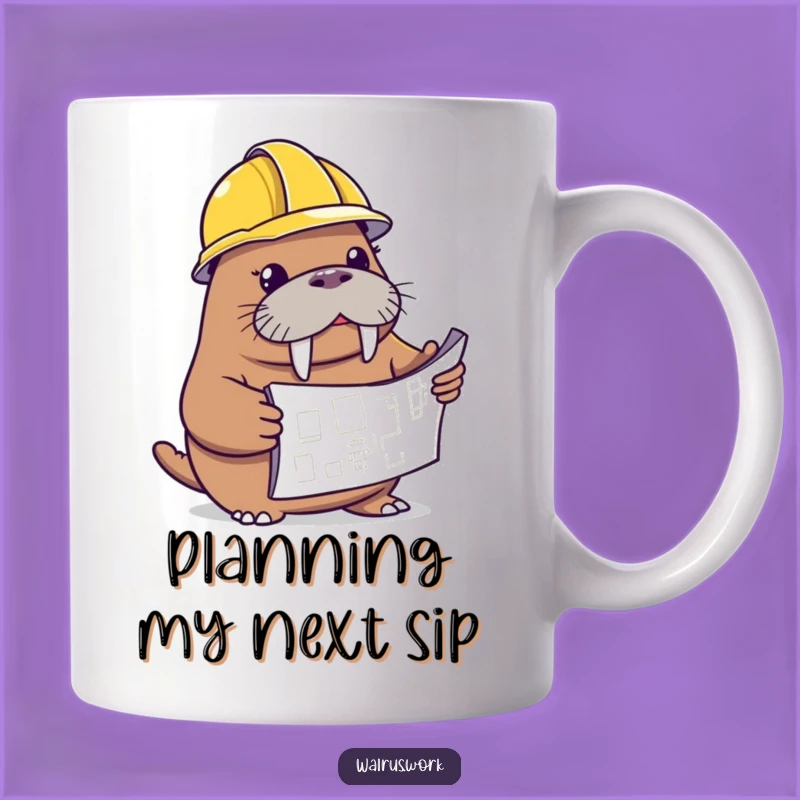 Funny Walrus Blueprint Mug - Hard Hat Humor for Curious Minds