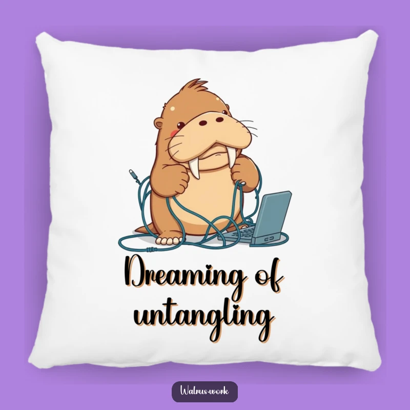 Funny Walrus Cable Pillow: Cozy Comfort, Hilarious Tech Gift!