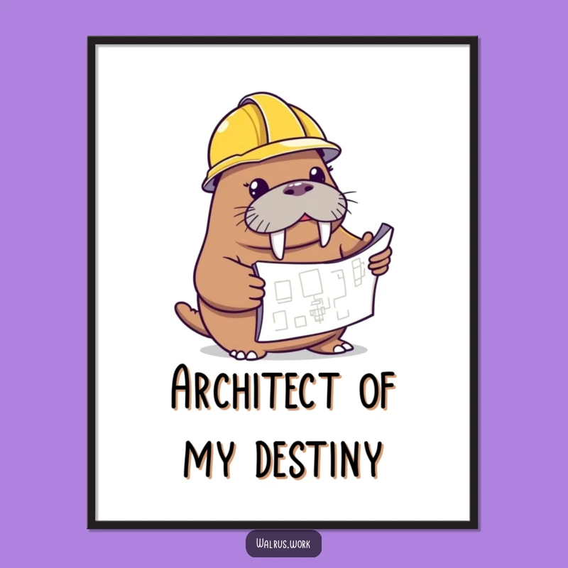 Funny Walrus Blueprint Digital Art - Instant Whimsical Construction Decor