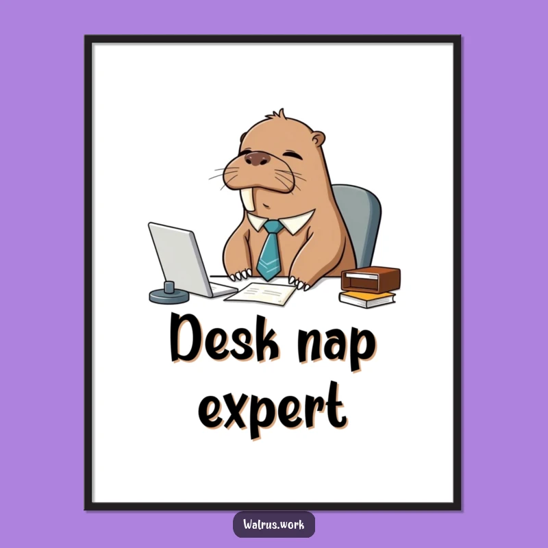 Funny Sleepy Walrus Tie Digital Art: Hilarious Office Decor for Instant Laughs