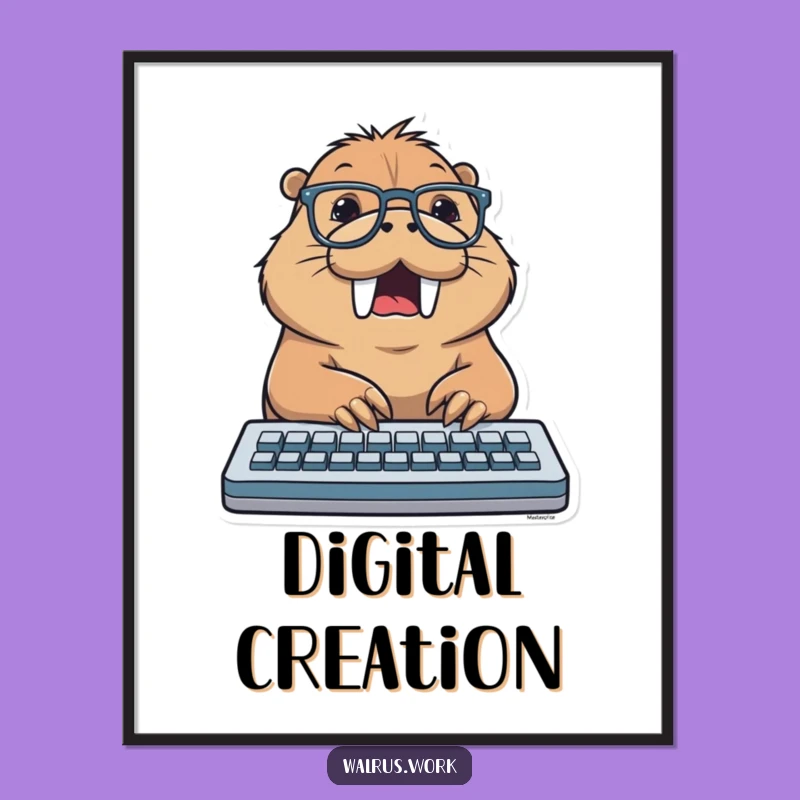 Funny Typing Walrus Digital Art Print: Keyboard Warrior Decor, Funny Wall Decor Gift