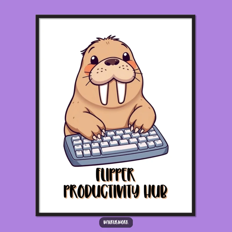 Funny Walrus Typing Digital Art Print: Hilarious Office Decor for Instant Download