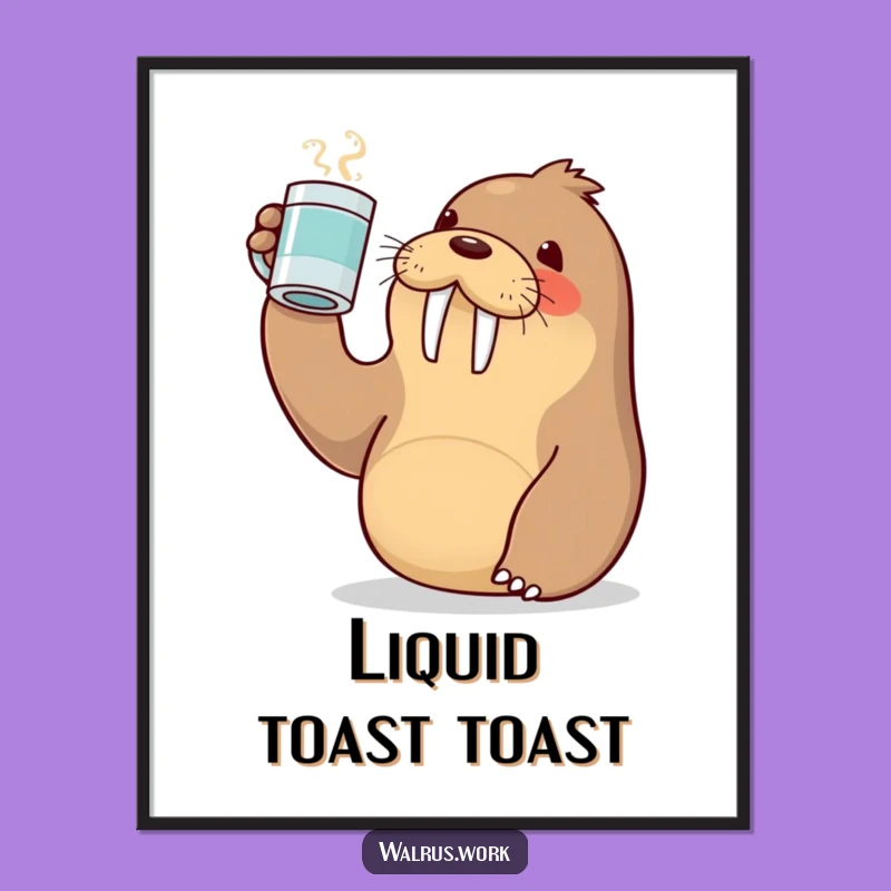 Funny Kawaii Walrus Toast Digital Art - Instant Hilarious Celebration!