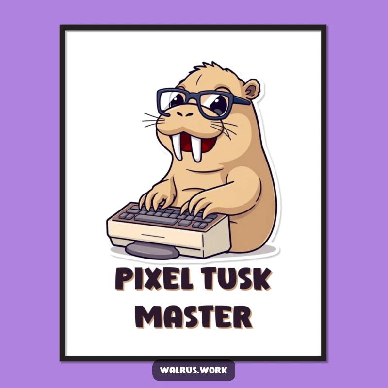 Funny Typing Walrus Digital Print: Instant Office Art - Hilarious Keyboard Warrior Design