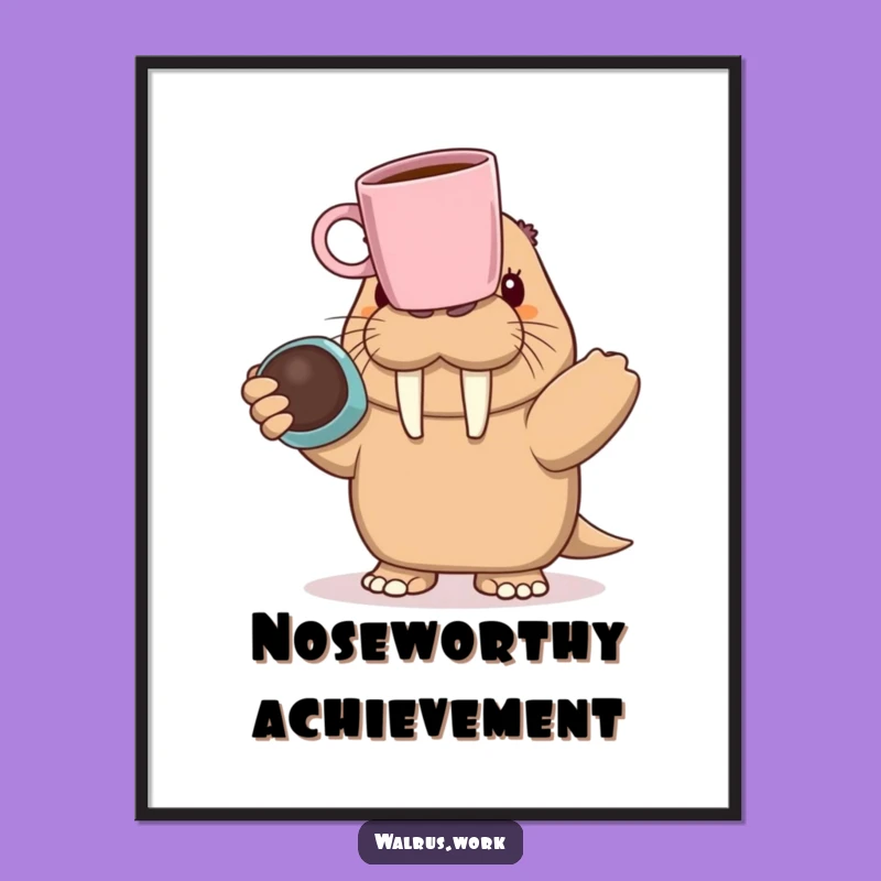 Funny Walrus Balancing Digital Print: Hilarious Coffee Scene for Instant Decor Gift