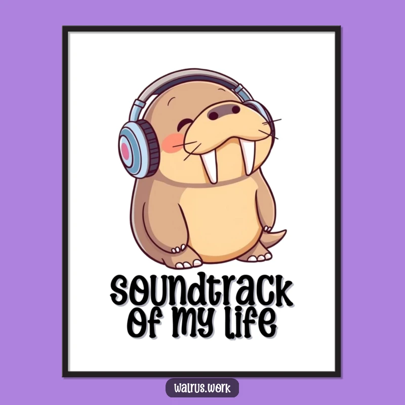 Funny Walrus Digital Art - Headphone Walrus Printable, Hilarious Music Room Decor