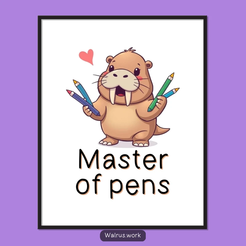 Funny Walrus Juggling Pens Digital Art - Instant Humor for Your Walls