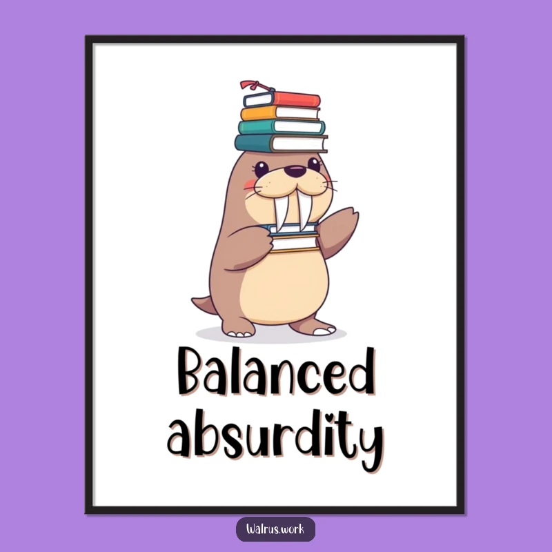 Funny Walrus Office Art Print, Balancing Act Design, Instant Funny Gift Download