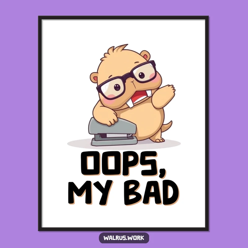 Funny Walrus Stapler Trip Digital Print - Instant Clumsy Art Download