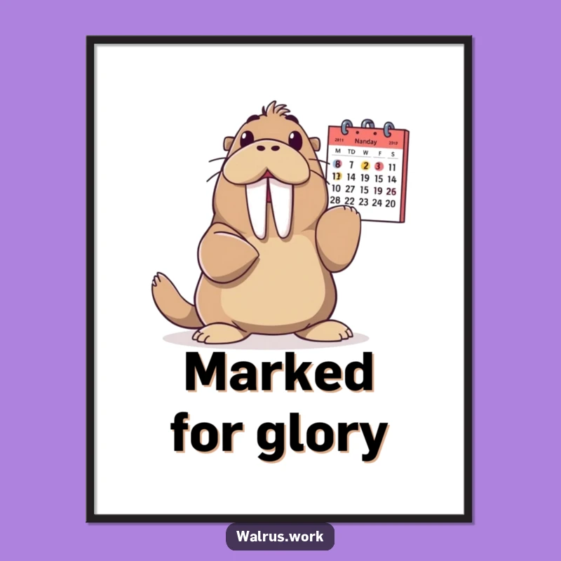 Funny Walrus Digital Art: Calendar Pointer Print, Instant Humorous Decor