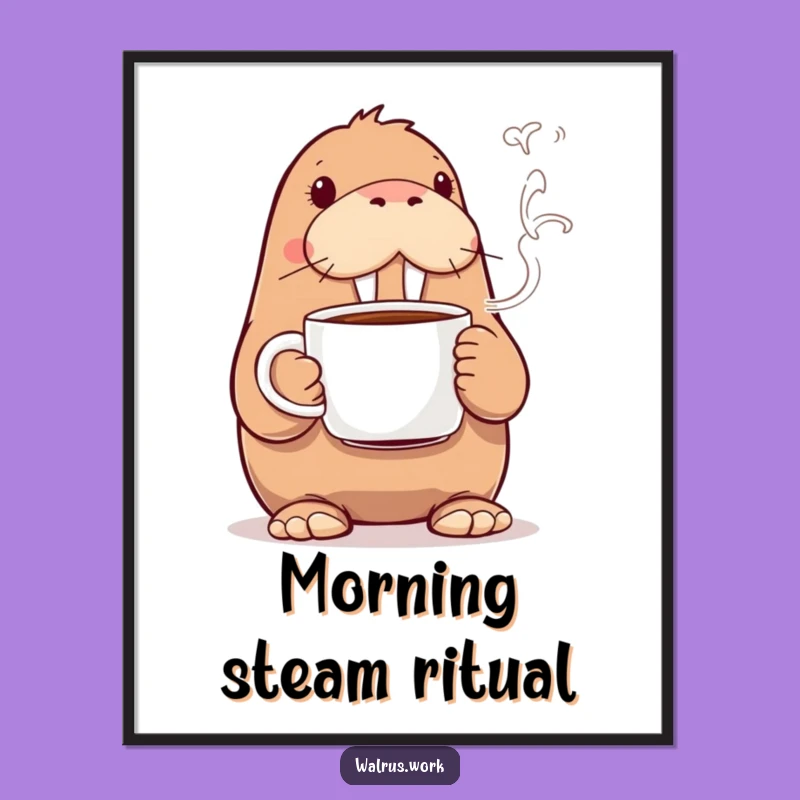 Funny Walrus Coffee Digital Art Print: Hilarious Decor for Instant Download