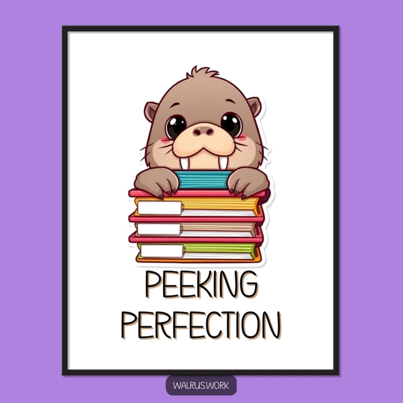 Funny Curious Walrus Digital Print, Whimsical Wall Art, Instant Funny Gift Download