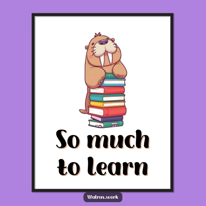 Funny Walrus Digital Art: Book Stack Print, Instant Reader Decor