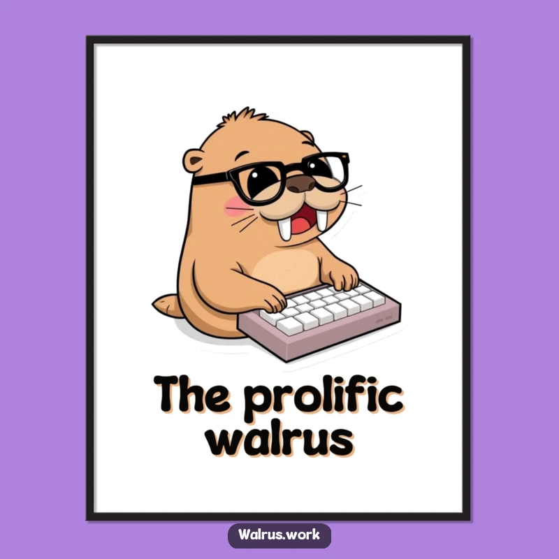 Funny Walrus Typing Keyboard Digital Art - Hilarious Office Decor
