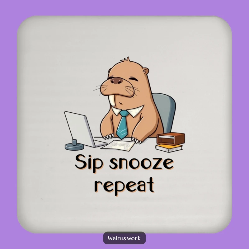 Funny Sleepy Walrus Tie Coaster: Hilarious Desk Humor for Beverage Protection