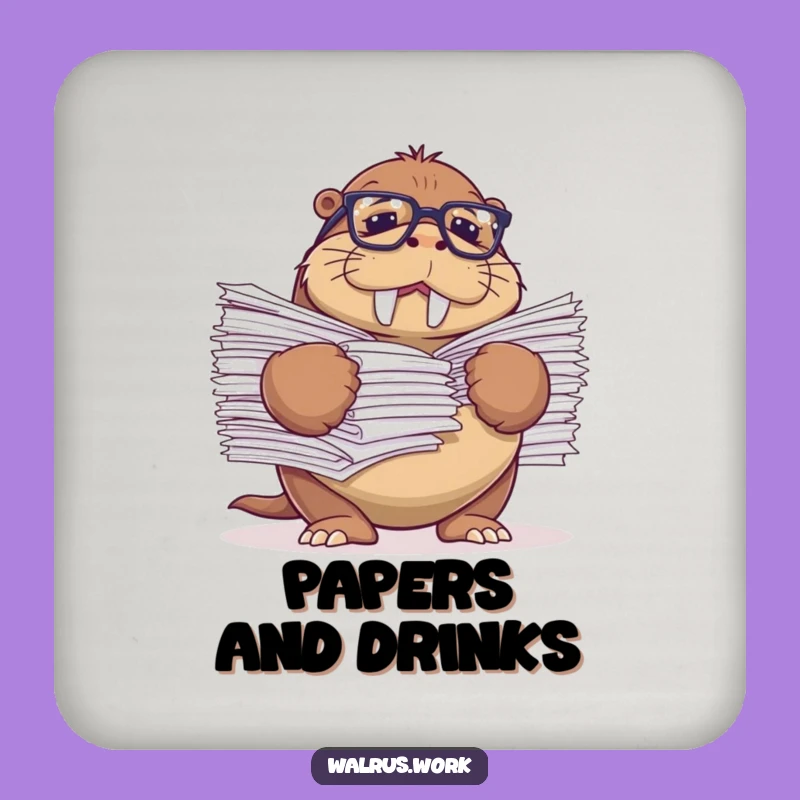 Funny Struggling Walrus Drink Coaster - Reading Glasses Protection Gift