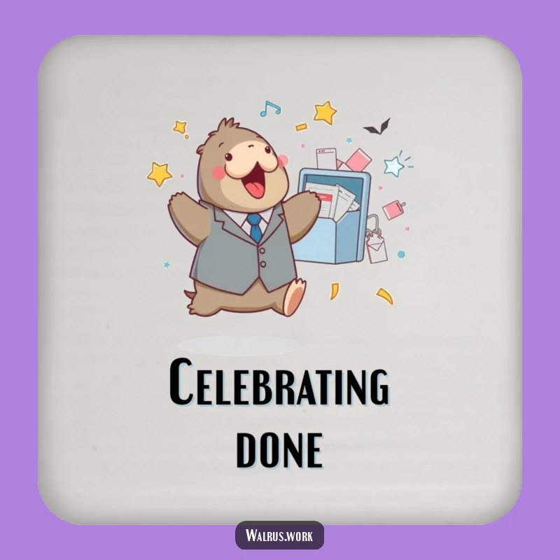 Funny Walrus Desk Coaster, Inbox Conqueror Style, Unique Funny Gift