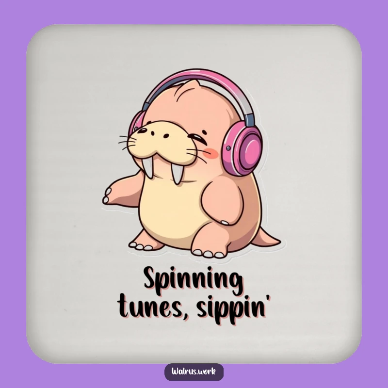 Funny Walrus DJ Coaster: Hilarious Music Lover Bar Accessory, Cool Gift