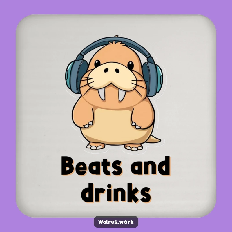 Funny Walrus DJ Coaster: Protect Surfaces with Hilarious Headphones Art, Gift