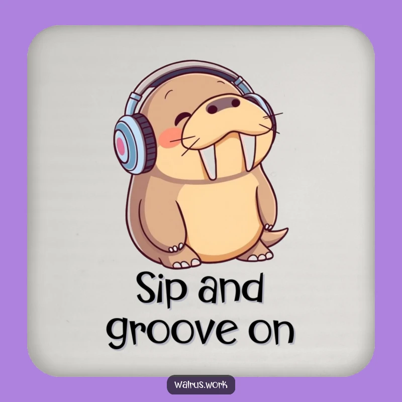 Funny Walrus Coaster - Musical Headphone Walrus Drink Protector, Hilarious Gift