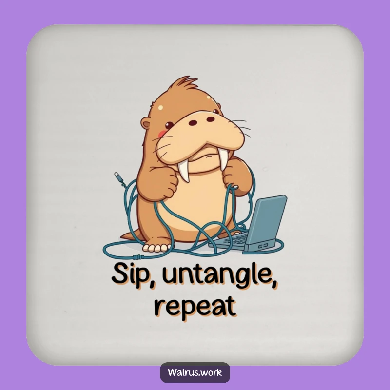 Funny Walrus Cable Coaster: Protect Surfaces with Humor, Gift!