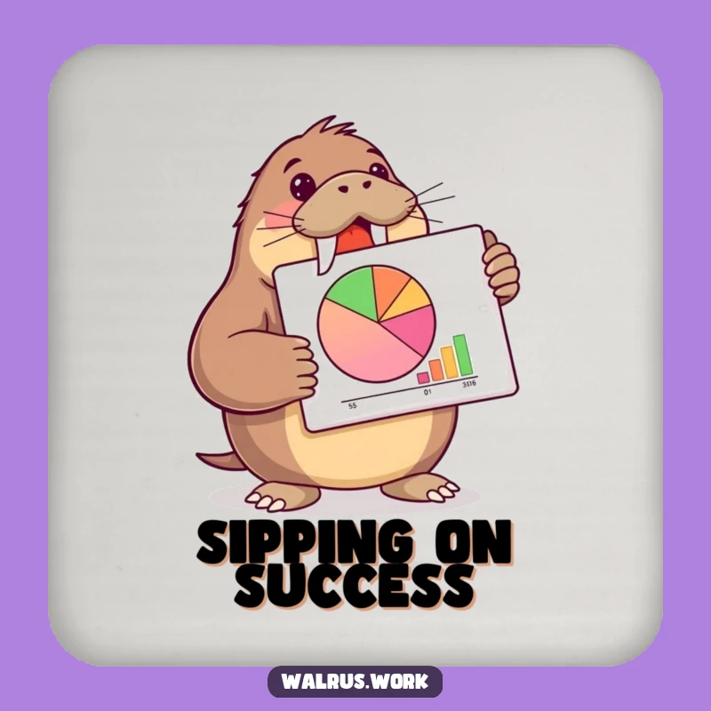 Funny Walrus Pie Chart Drink Coaster - Protect Surfaces Hilariously