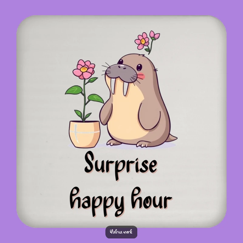 Funny Walrus Plant Surprise Coaster: Protect Surfaces with Botanical Humor