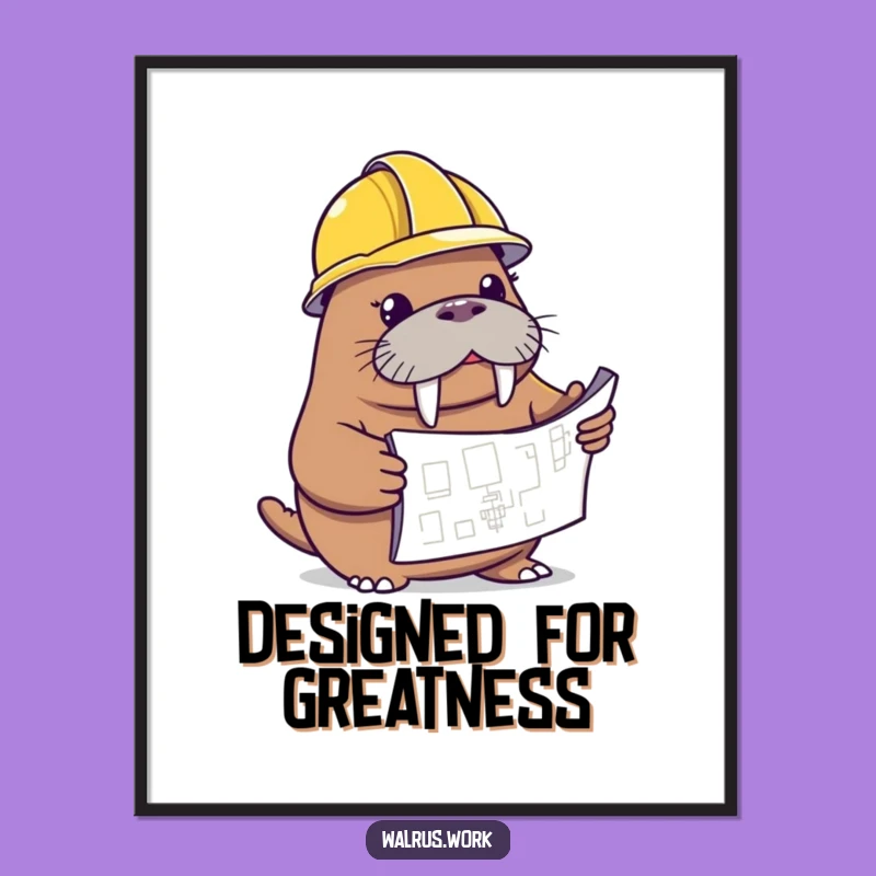 Funny Walrus Blueprint Poster - Whimsical Art for Builders & Dreamers