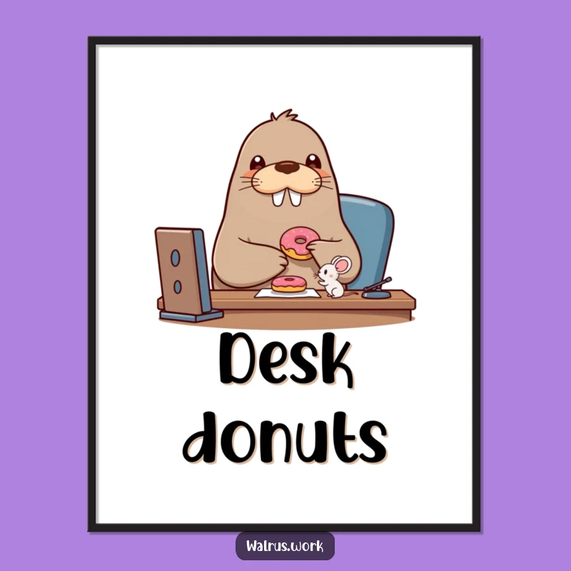 Funny Walrus Donut Poster: Sweet Art, Perfect Friendship Gift!