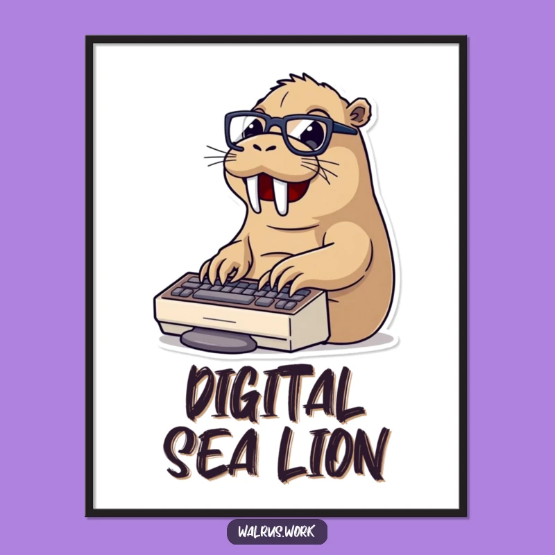 Funny Typing Walrus Poster: Decorate Your Workspace with Humor - Hilarious Office Art Gift