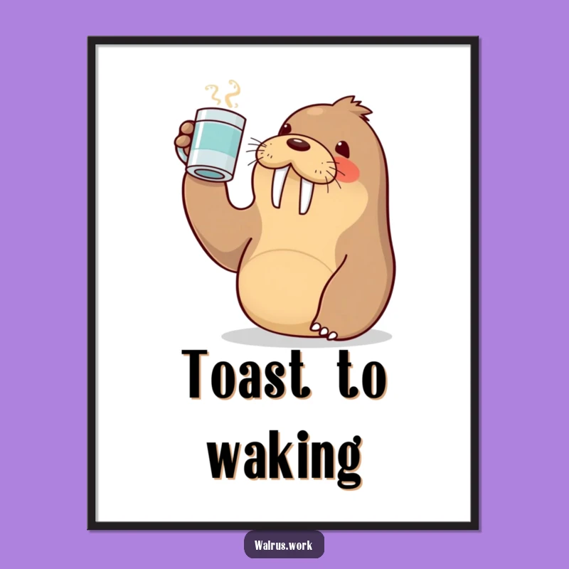 Funny Kawaii Walrus Toast Poster - Hilarious Art for Your Coffee Corner!