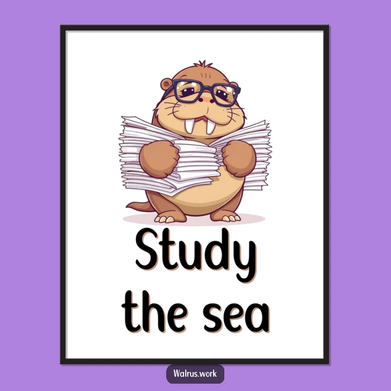 Funny Struggling Walrus Poster - Reading Glasses Wall Art Gift