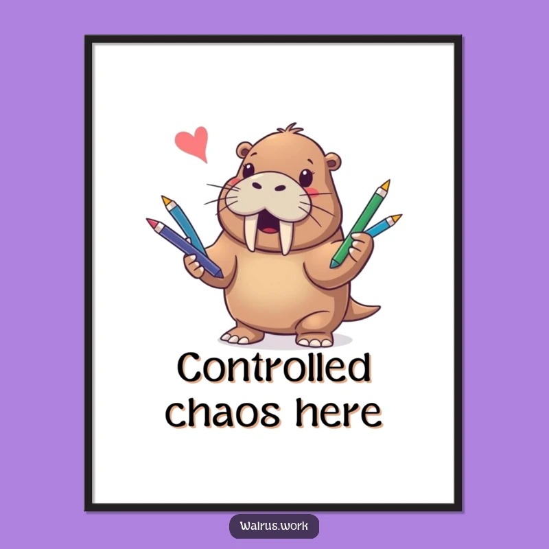 Funny Walrus Juggling Pens Poster - Hilarious Wall Art for Any Room