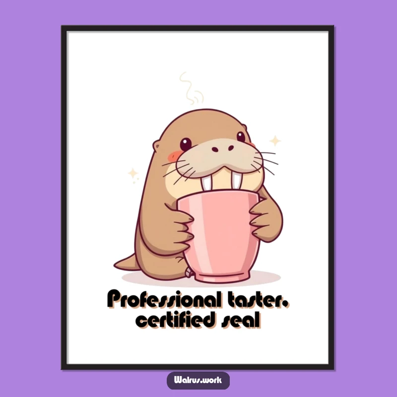 Funny Walrus Poster: Curious Coffee Moment, Delightful Wall Art