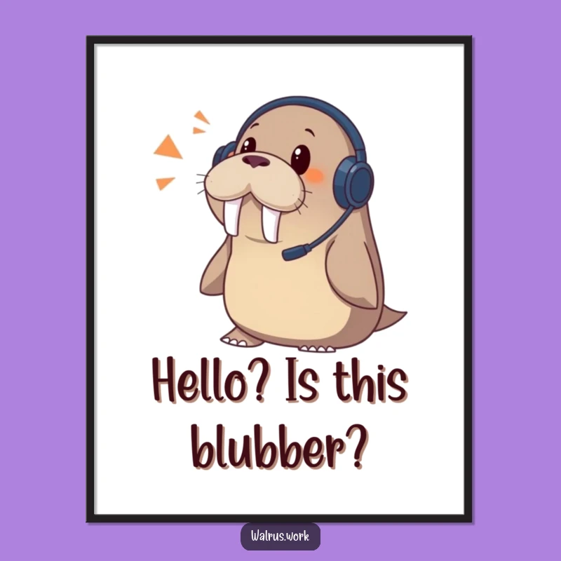 Funny Walrus Poster: Surprise Call Headset Art, Humorous Wall Decor Gift